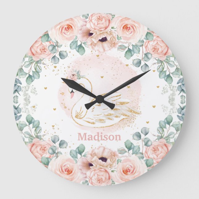 Chic Svan Prinsessan  Poppy Blommigt Bedroom Stor Klocka (Framsida)