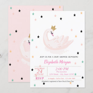 Chic svan, stjärnor, prinsessa baby shower inbjudningar
