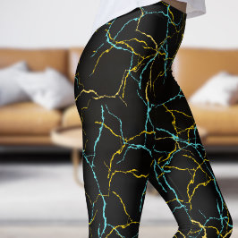 Chic Svart och blå Gult Fracture Mönster Leggings