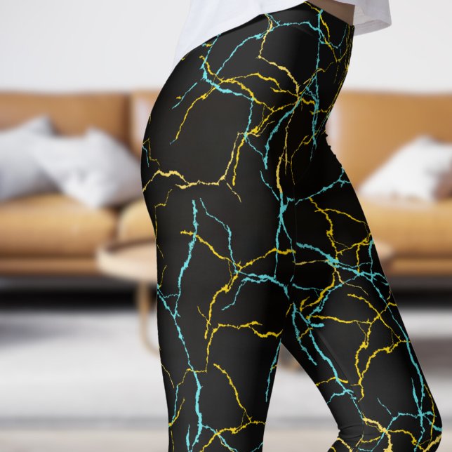 Chic Svart och blå Gult Fracture Mönster Leggings (Chic Black and Blue Yellow Fracture Pattern Leggings)