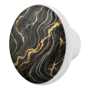 Chic svart och guld metallisk marmorerad look glam knopp