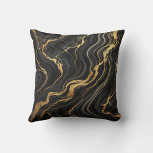 Chic svart och guld metallisk marmorerad look glam kudde