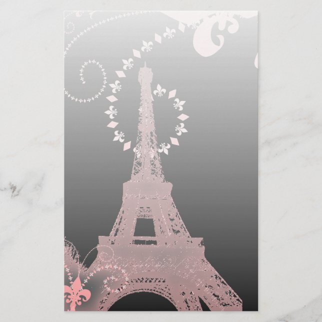 chic svart och rosa paris eiffel torn brevpapper (Framsida)