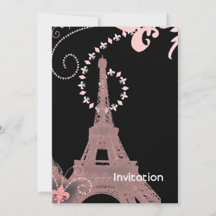 chic svart och rosa paris eiffel torn inbjudningar