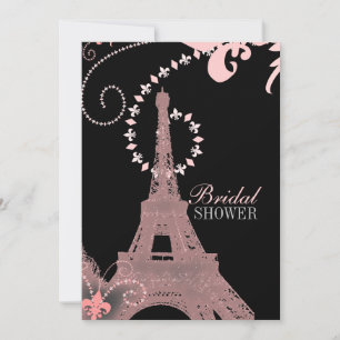 chic svart och rosa paris eiffel torn inbjudningar