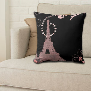 chic svart och rosa paris eiffel torn kudde