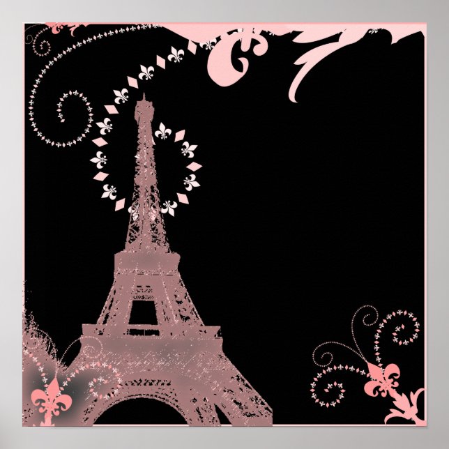 chic svart och rosa paris eiffel torn poster (Framsidan)
