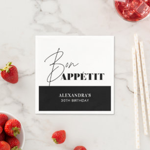 Chic Svart och Vit Bon Appétit Script Födelsedag Pappersservett