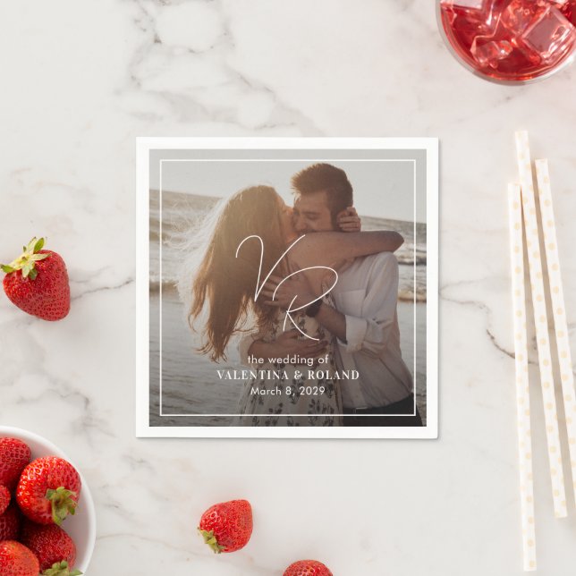 Chic, svart och vitt foto Modern Bröllop Pappersservett (Insitu)