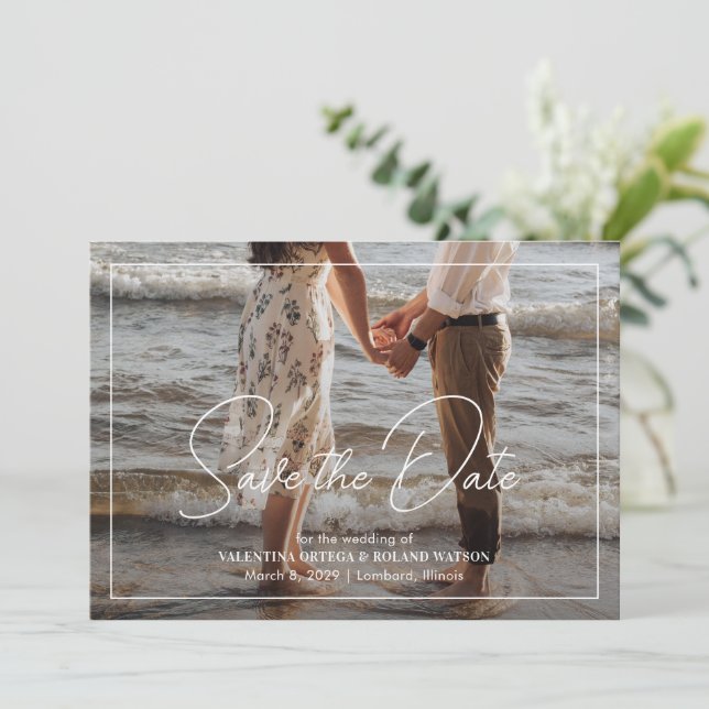 Chic, svart och vitt foto Modern Bröllop Spara Datumet (Stående Fram)