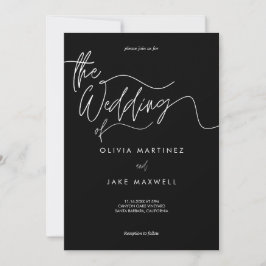Chic, svart och vitt, modernt skript Bröllop Inbjudningar