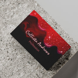 Chic Svart röd droppning glitter marble Visitkort