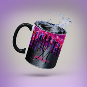 Chic svart shock rosa, monogram mugg