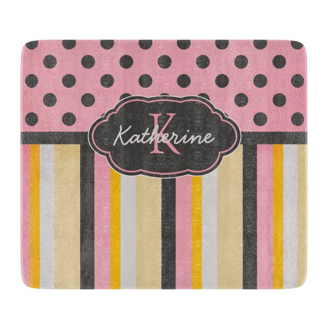 Chic svart tavlarandar och polka dots för Monogram (Framsidan)