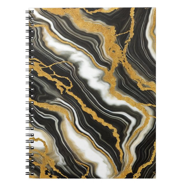  Chic Svart Vit Guld Marmor Look Glam  Anteckningsbok (Framsidan)