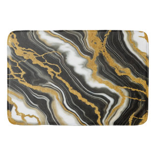 Chic Svart Vitt Guld Marmor Look Glamour Badrumsmatta