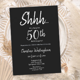 Chic Svart Vitt Överraskning 50-årsfirande Inbjudningar