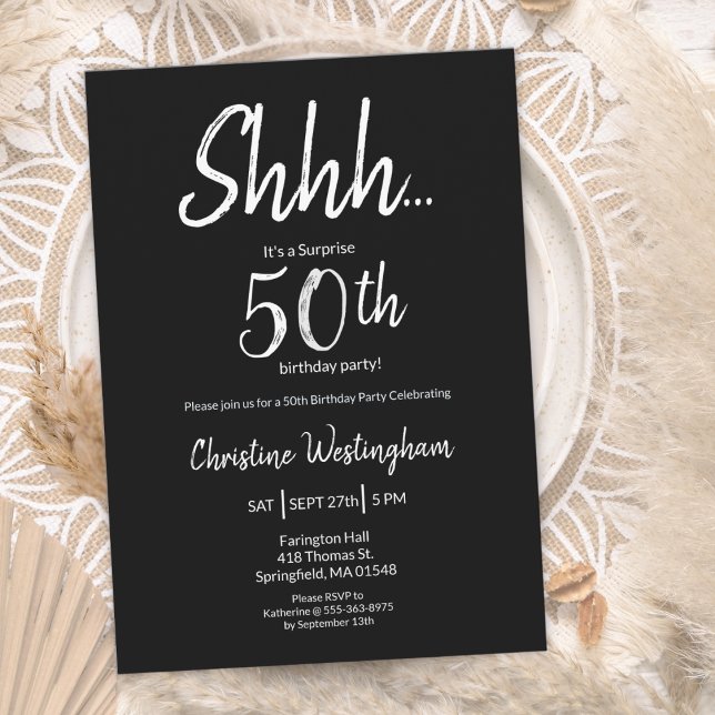 Chic Svart Vitt Överraskning 50-årsfirande Inbjudningar (Skapare uppladdad)