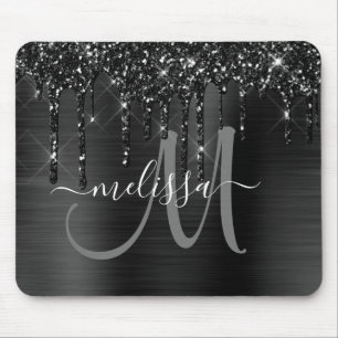 Chic Svarta droppar Glitter Metall Monogram Musmatta