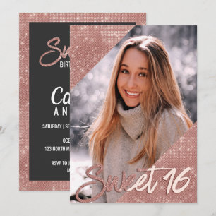 Chic Svarta fotopapper Ro Guld Glitter Gräns 16 Inbjudningar