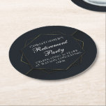 Chic Svarta Guld-Anpassningsbarna Pension Party Underlägg Papper Rund<br><div class="desc">Den här chicen svart och guld pension party papper underlägg en modern geometrisk hexagon runt personligens budskap i vit typografi. Elegantens dekanter för att en pensionär ska firas av vänner och familj i slutet av deras karriär.</div>