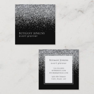 Chic Svarta havet och Affärskortet Silver Glitter Fyrkantigt Visitkort