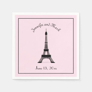Chic Svarta och Rosa Fransk Eiffel Torn Bröllop Pappersservett
