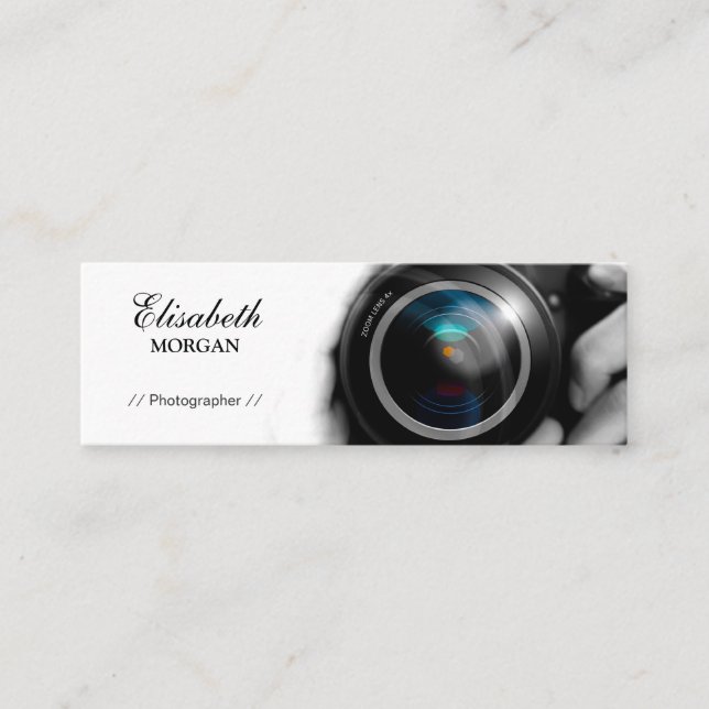 Chic, svarta och vita fotografikameralampor mini visitkort (Framsida)
