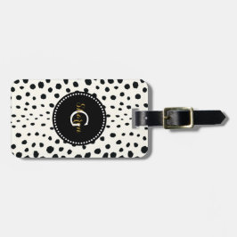 Chic svartvit cheetah print mönster monogram bagagebricka