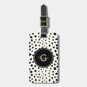 Chic svartvit cheetah print mönster monogram bagagebricka