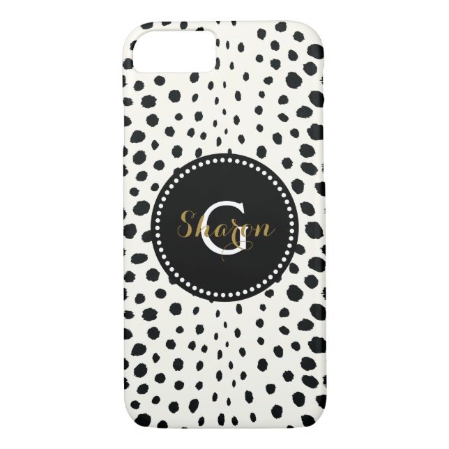 Chic svartvit cheetah print mönster monogram Case-Mate iPhone skal (Baksida)