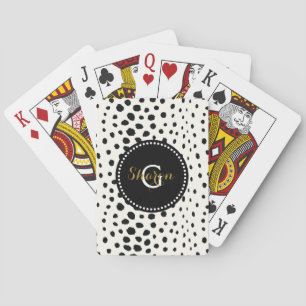 Chic svartvit cheetah print mönster monogram casinokort