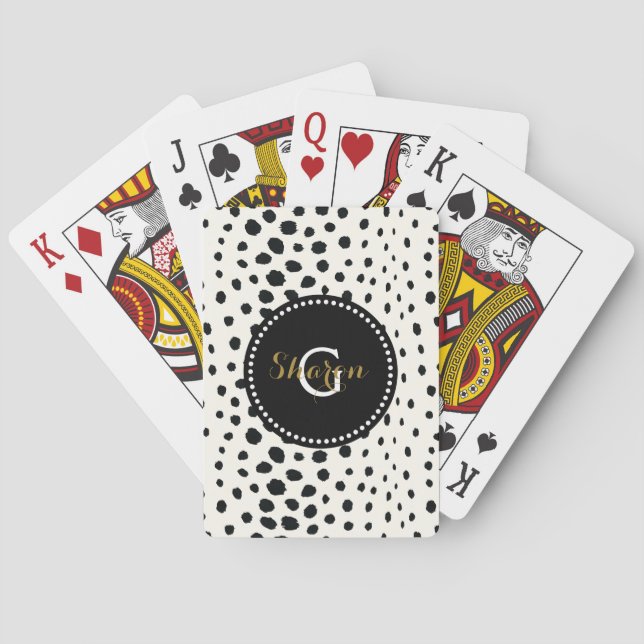 Chic svartvit cheetah print mönster monogram casinokort (Baksidan)