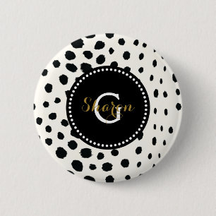Chic svartvit cheetah print mönster monogram knapp