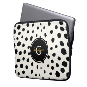 Chic svartvit cheetah print mönster monogram laptop sleeve