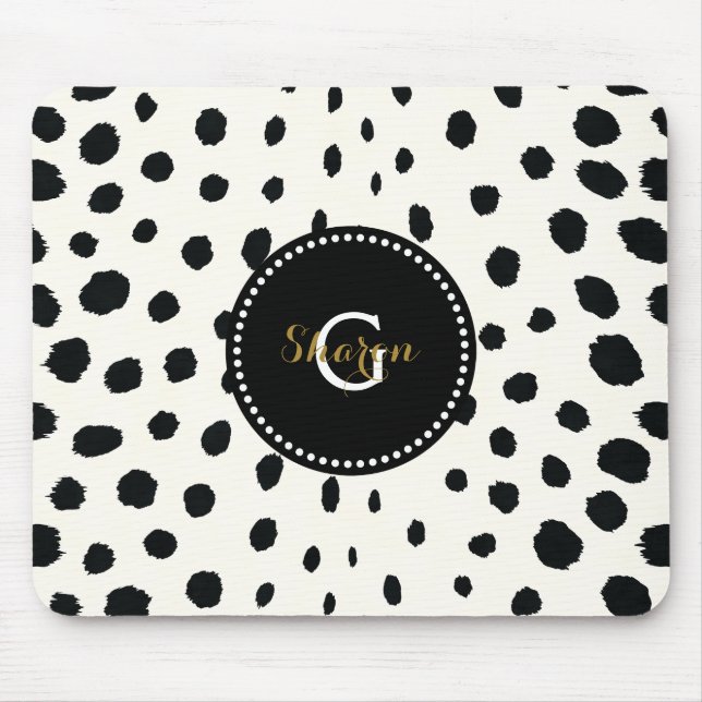 Chic svartvit cheetah print mönster monogram musmatta (Framsidan)