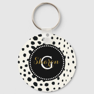 Chic svartvit cheetah print mönster monogram nyckelring