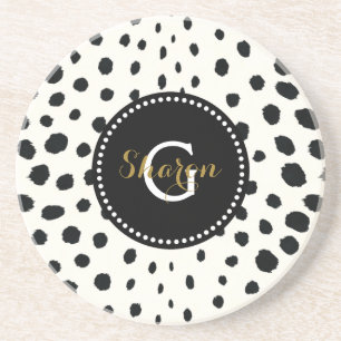 Chic svartvit cheetah print mönster monogram underlägg sandsten