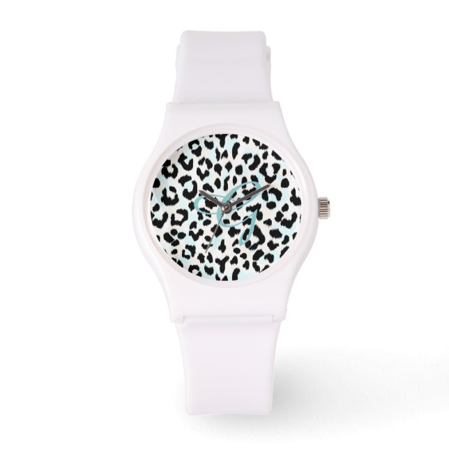 Chic svartvit cheetah-tryckmonogram armbandsur (Framsida)
