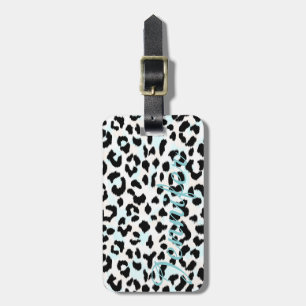 Chic svartvit cheetah-tryckmonogram bagagebricka