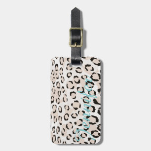 Chic svartvit cheetah-tryckmonogram bagagebricka