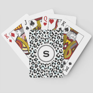 Chic svartvit cheetah-tryckmonogram kortlek