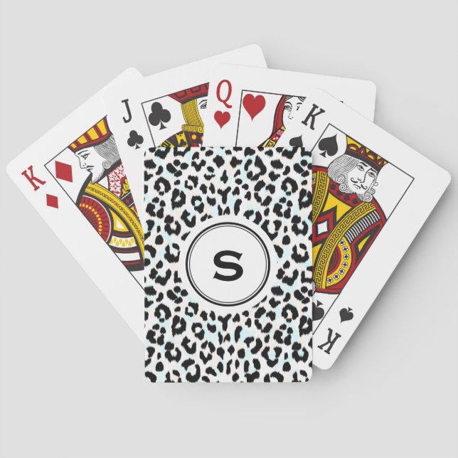Chic svartvit cheetah-tryckmonogram kortlek (Baksidan)