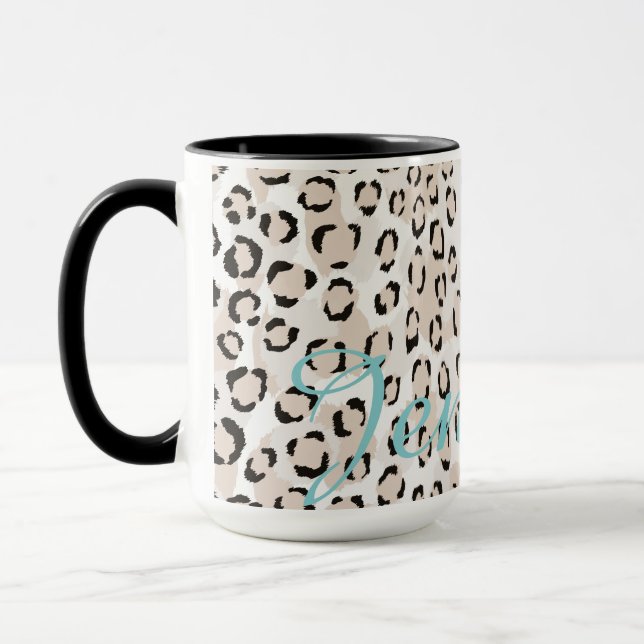 Chic svartvit cheetah-tryckmonogram mugg (Vänster)
