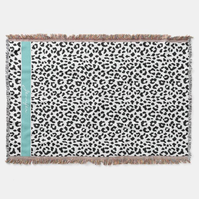 Chic svartvit cheetah-tryckmonogram mysfilt (Framsidan)