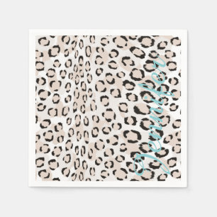 Chic svartvit cheetah-tryckmonogram pappersservett
