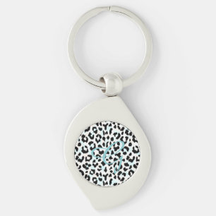 Chic svartvit cheetah-tryckmonogram swirl silverfärgad nyckelring