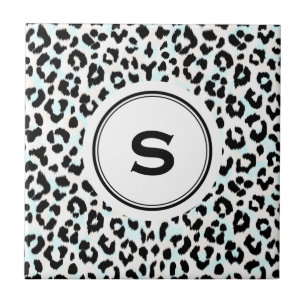 Chic svartvit cheetahtryckmonogram kakelplatta