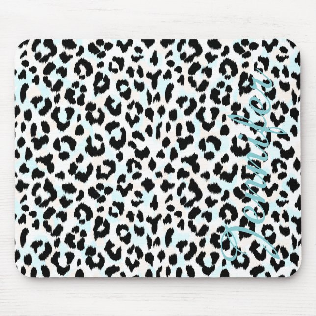 Chic svartvit cheetahtryckmonogram musmatta (Framsidan)