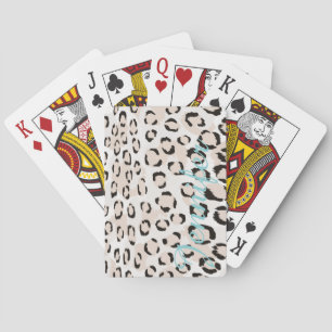 Chic svartvit cheetahtryckmonogram spel kort